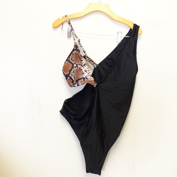 Matte Collection Swimsuit One Piece XL Two Tone‎ Snakeskin Black Brown Stretch - Picture 1 of 8